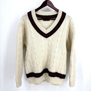 Brandy Melville Nikki Heavy‎ Wool Cable Knit Stripe Oversized Vneck Sweater L/XL